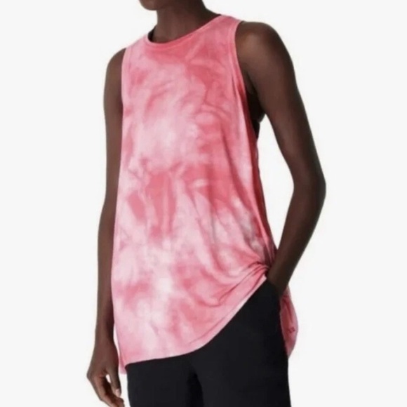 Sweaty Betty Easy Peazy Tank White Placement Tie Dye Bamboo Viscose Size M Pink - Picture 2 of 8